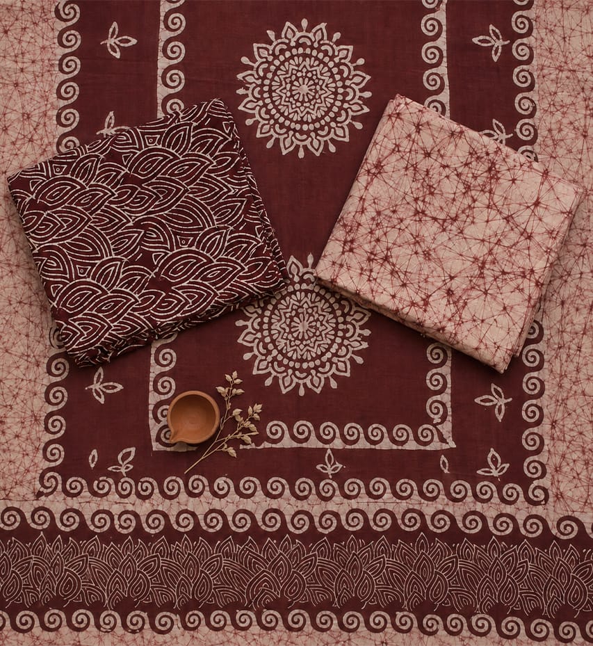 Handcrafted Batik Print 3 Piece Unstitched Cotton Suit set