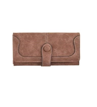 Women's Faux Leather Medium Snap Button Wallet (Brown)