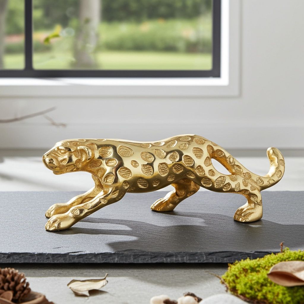 Aluminium Home Decorative Leopard Showpiece Statue (ANMAS257 G)