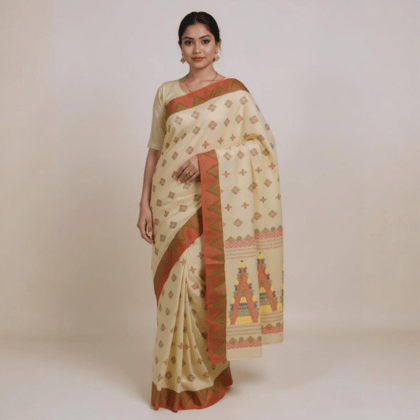 Bengal Red & Off-White Cotton Tangail Saree Bengal Red & Off-White Cotton Tangail Saree