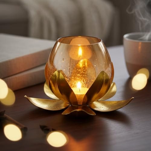 KREATIVE Art’S Gold Lotus Candle Holder Stand - Home Decoration Items for Living Room & Dining Table |