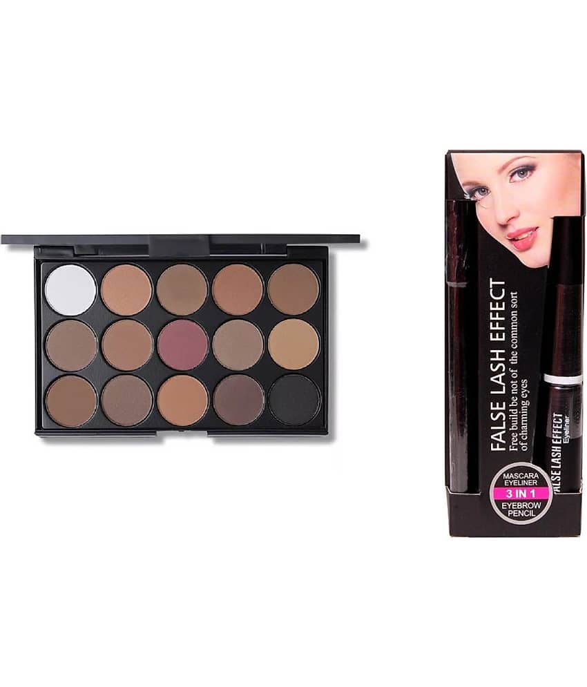 Lenon 3 in 1 Mascara Eyeliner Eyebrow Pencil & Eye Shadow Cream-to-powder Colours 20 g Pack of 2