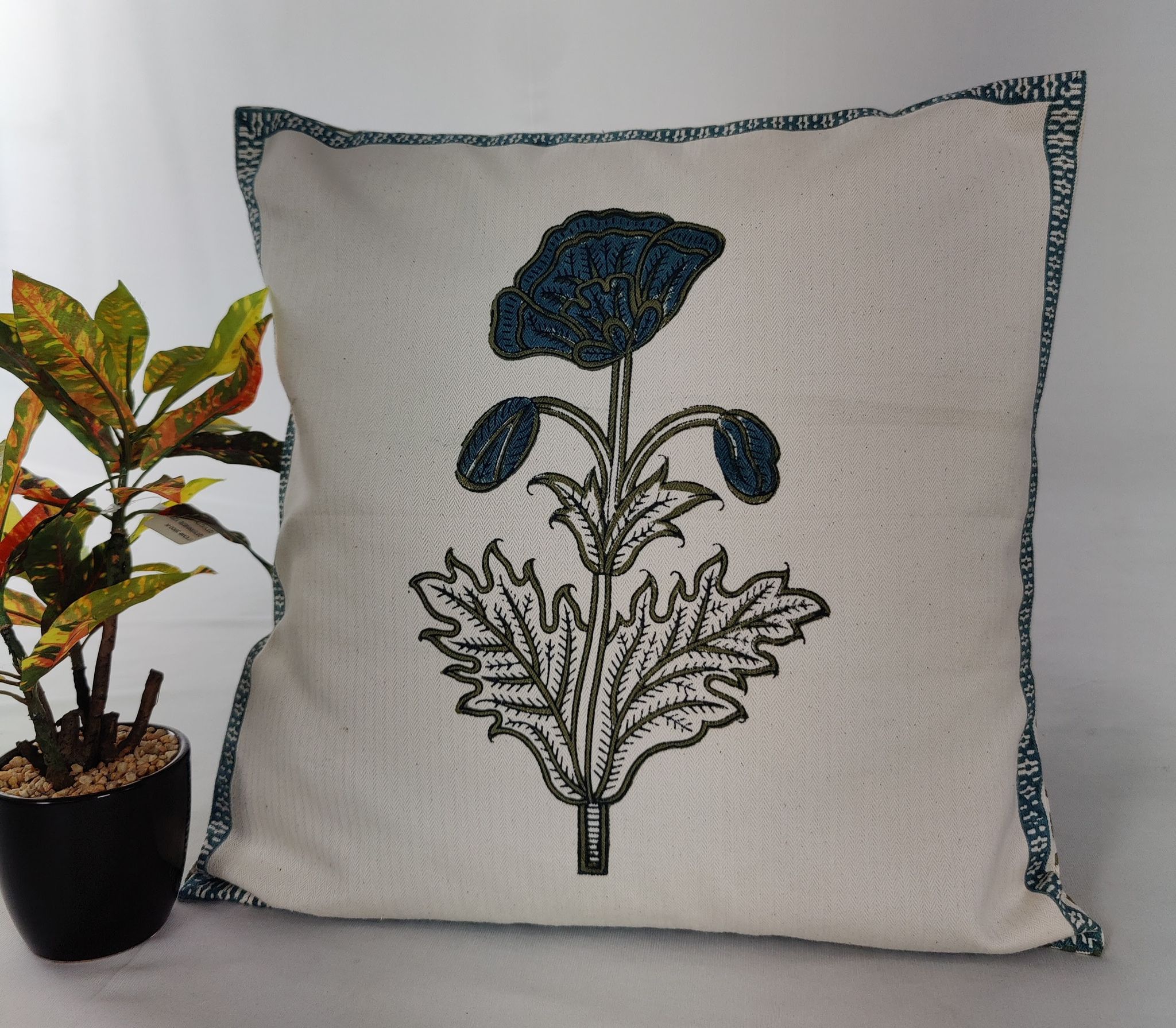 Block Printed Cotton Cushion Covers | Set of 2 | Flower pattern