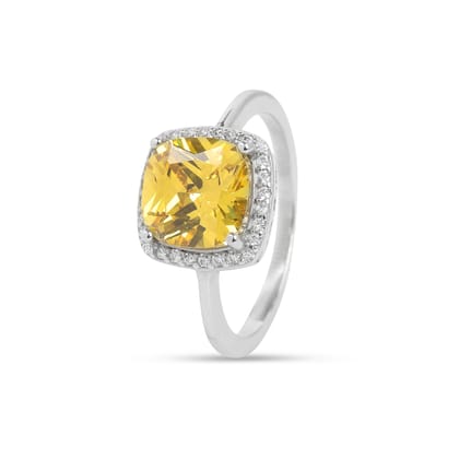 925 Sterling Silver Cushion Cut Yellow Stone Ring for Women | Elegant Halo Design with Cubic Zirconia I Weight - 2.75 gram 925 Sterling Silver Cushion Cut Yellow Stone Ring for Women | Elegant Halo Design with Cubic Zirconia I Weight - 2.75 gram