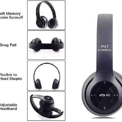 Wireless Bluetooth Headphones P47 Foldable Over Ear Deep Bass Gaming Sports Headset ColourBlack Wireless Bluetooth Headphones P47 Foldable Over Ear Deep Bass Gaming Sports Headset ColourBlack
