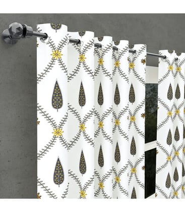 Pookalam Bloom Curtains  Rihaa Hand Block Printed in Yellow & Grey ( 5 feet )