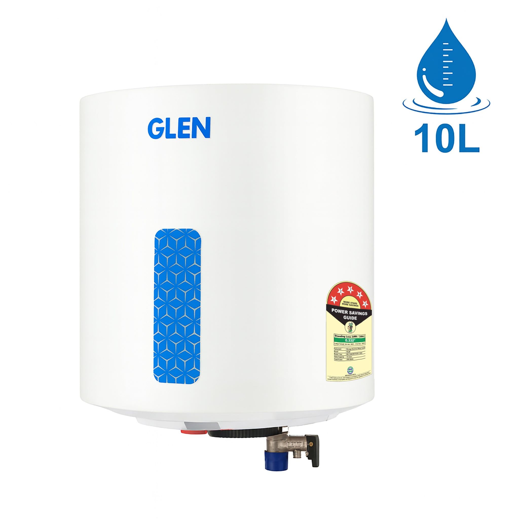 Storage Water Heater 8 Bar Pressure Incoloy Element and Polymer Coated Tank, Temperature Setting Knob - 10/15/25 Litre (WH-7058VWH)