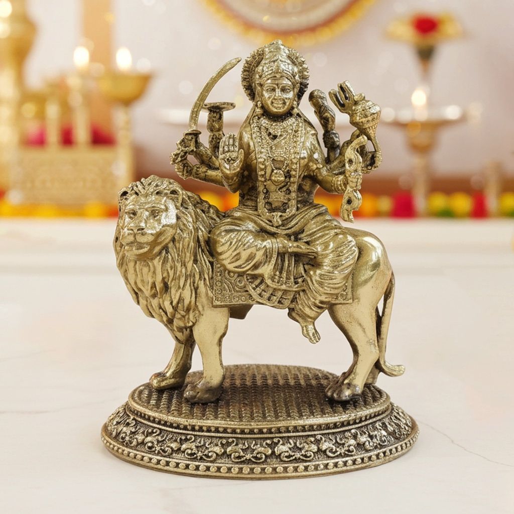 Brass Durga Mata Idol for Navratri & Puja, Height : 4.2 Inch (BSMAS1844 B)