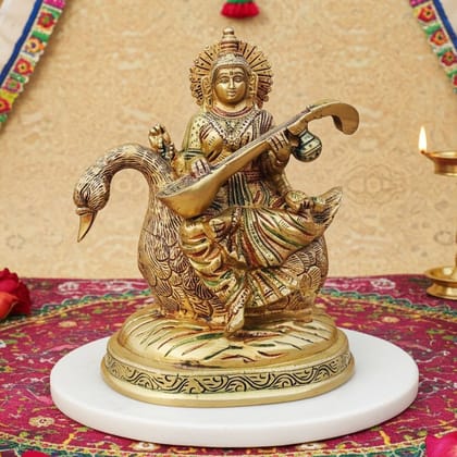 Brass Saraswati Ji on Swan God Idol - Elegant Decorative Sculpture, Height : 7.2 Inch (BSMAS931 C) Brass Saraswati Ji on Swan God Idol - Elegant Decorative Sculpture, Height : 7.2 Inch (BSMAS931 C)