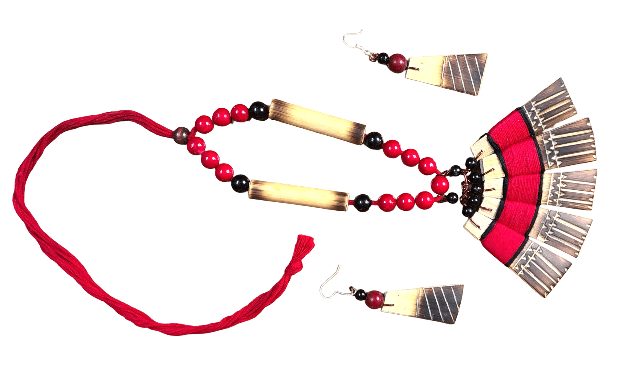 Handmade Bamboo Tribal Jewellery Set for Women and Girls (Red & Black)