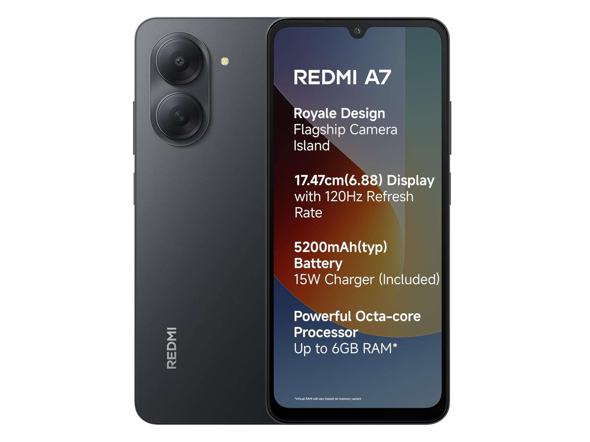 Redmi A7 4G Smartphone, 3GB RAM, 64GB Storage  - Black