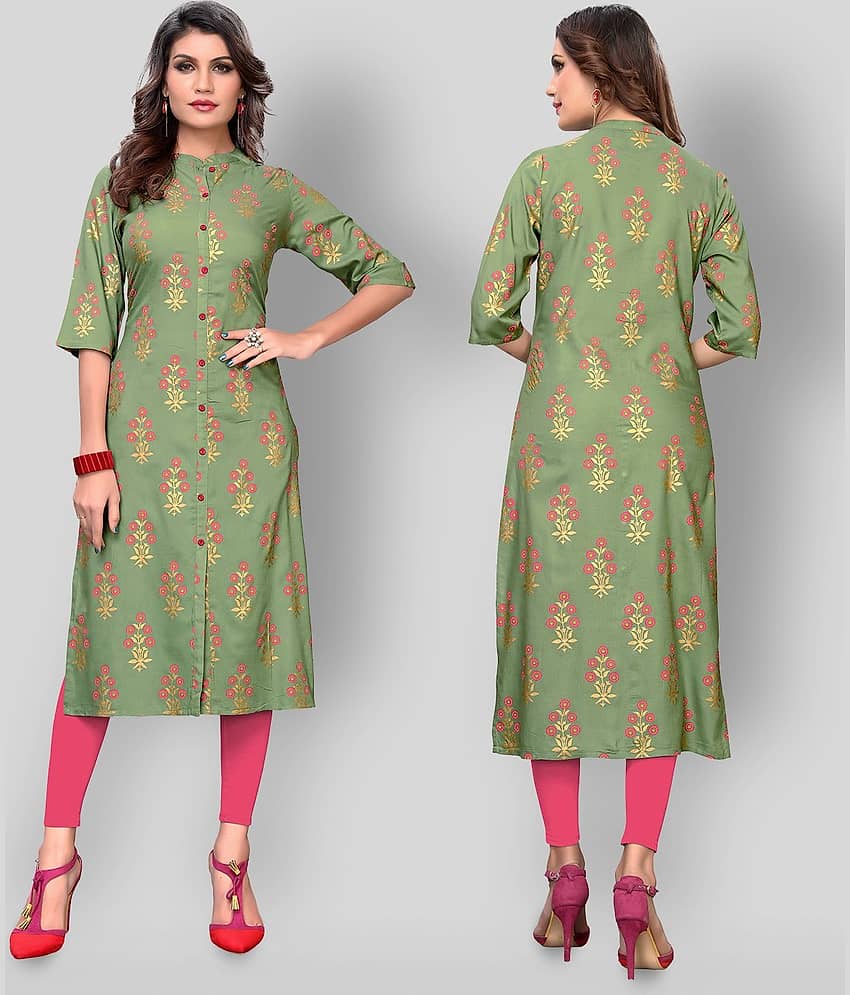Vbuyz - Green Rayon Women's Front Slit Kurti ( Pack of 1 )