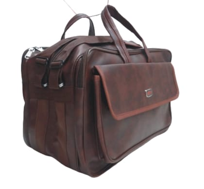 Radha Arya Brown Faux Leather Look 18 inch Tool bag for technician, Formal Office Messenger Briefcase with Adjustable Shoulder Cross Body Sling Strap for Men and Women