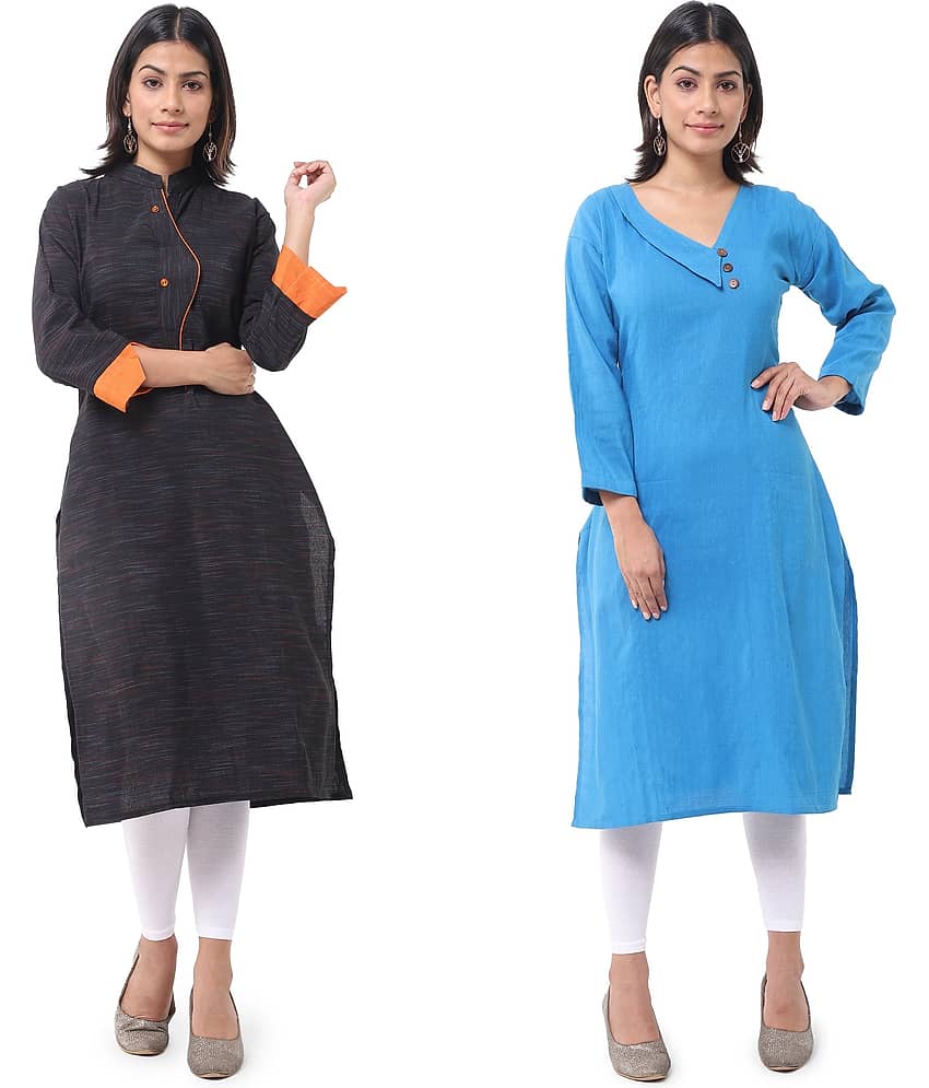 DESHBANDHU DBK - Multicolor Cotton Women's Straight Kurti ( Pack of 2 )
