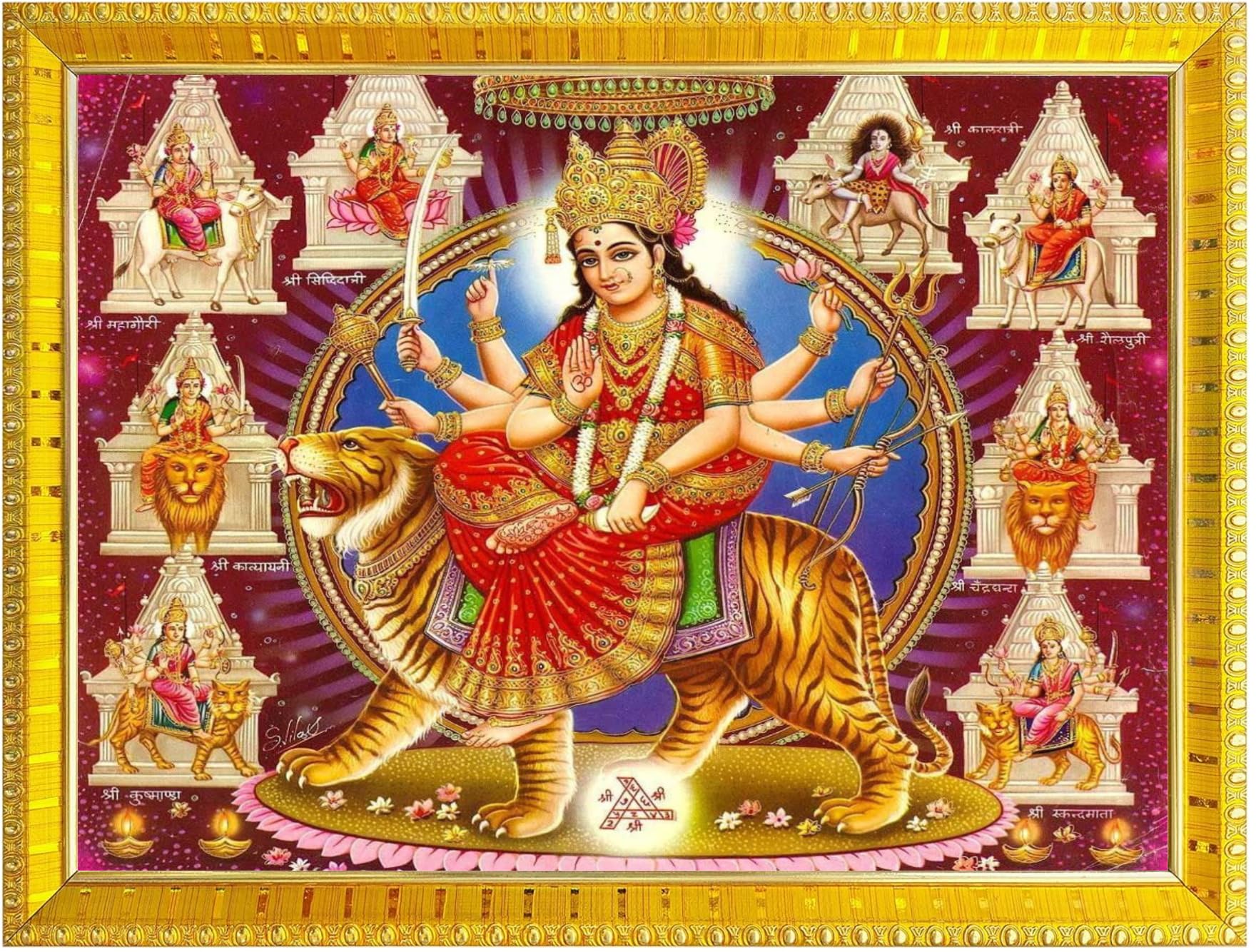 NOKKES Sherawali maa veshno maa durga maa photo Golden 5X7 Inch Photo Frame_AQW11