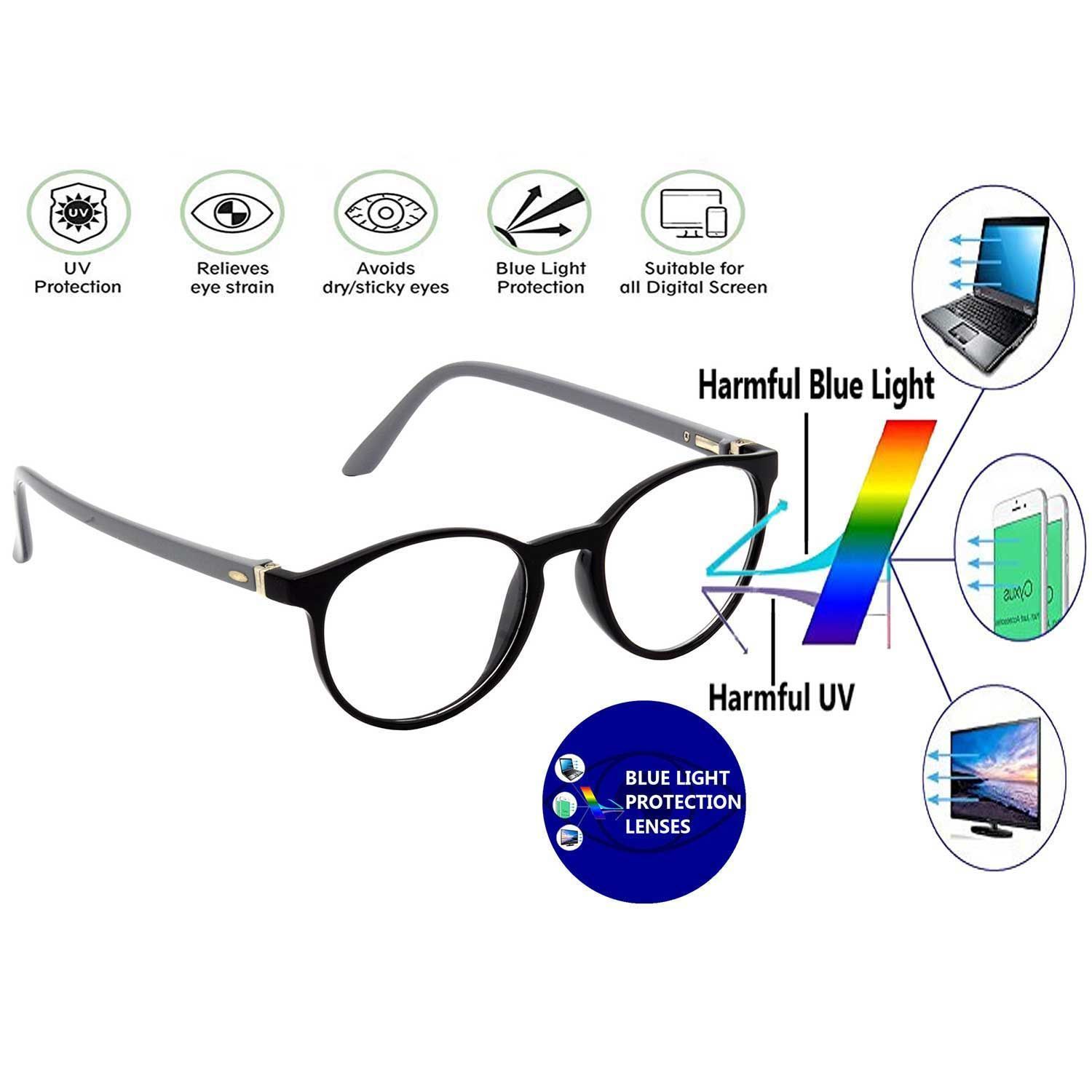 Hrinkar Eye Protection Zero Power Glass for Mobile and Computer with Blue Cut for Men & Women | Black and Grey | HBCT-FRM-BK-GRY-14