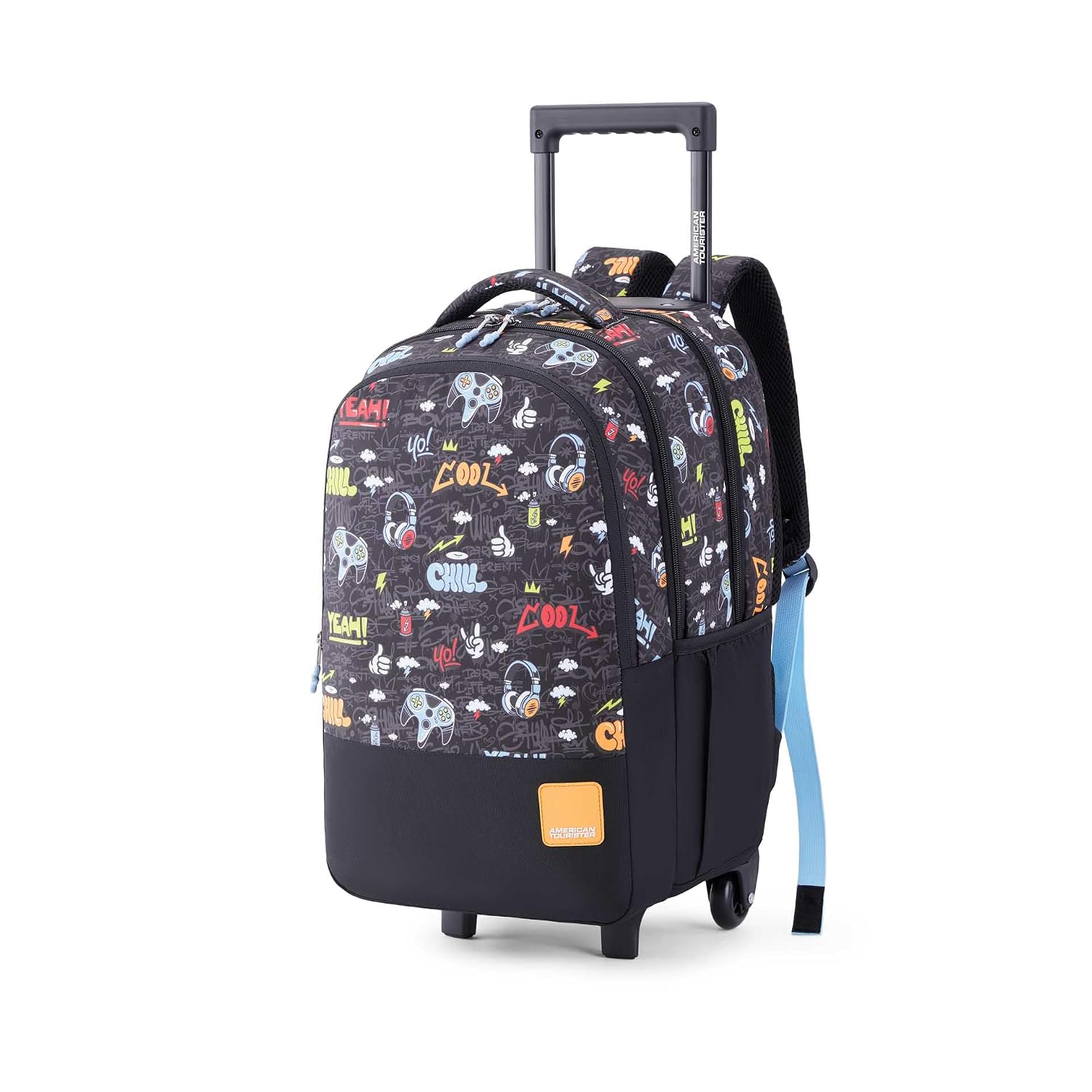 Drip | 32.57 Ltrs | 3 Compartments | Bottle Pocket | Ergonomic Padded Back Panel & Shoulder Straps | 360° Spinner Wheels | School Backpack for Boys & Girls | Gamer Black