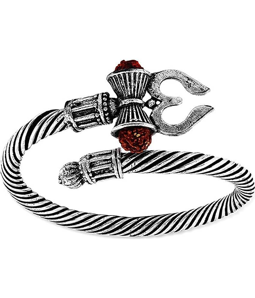 Rudraksha Trishul Damroo Designer Oxidized Gold Bahubali Kada Bracelet Unisex Cuff