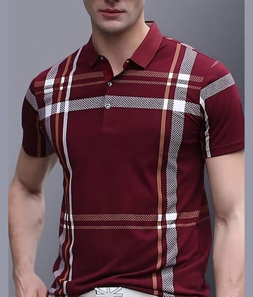 AUSK Men Cotton Blend Regular Fit Printed Polo T Shirt ( Maroon )
