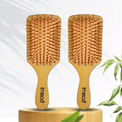 IMECO Anti-Static Bamboo Paddle Hair Brush (Natural, Pack of 2) | Eco-Friendly Hair Grooming Tool | Everyday Hair Care