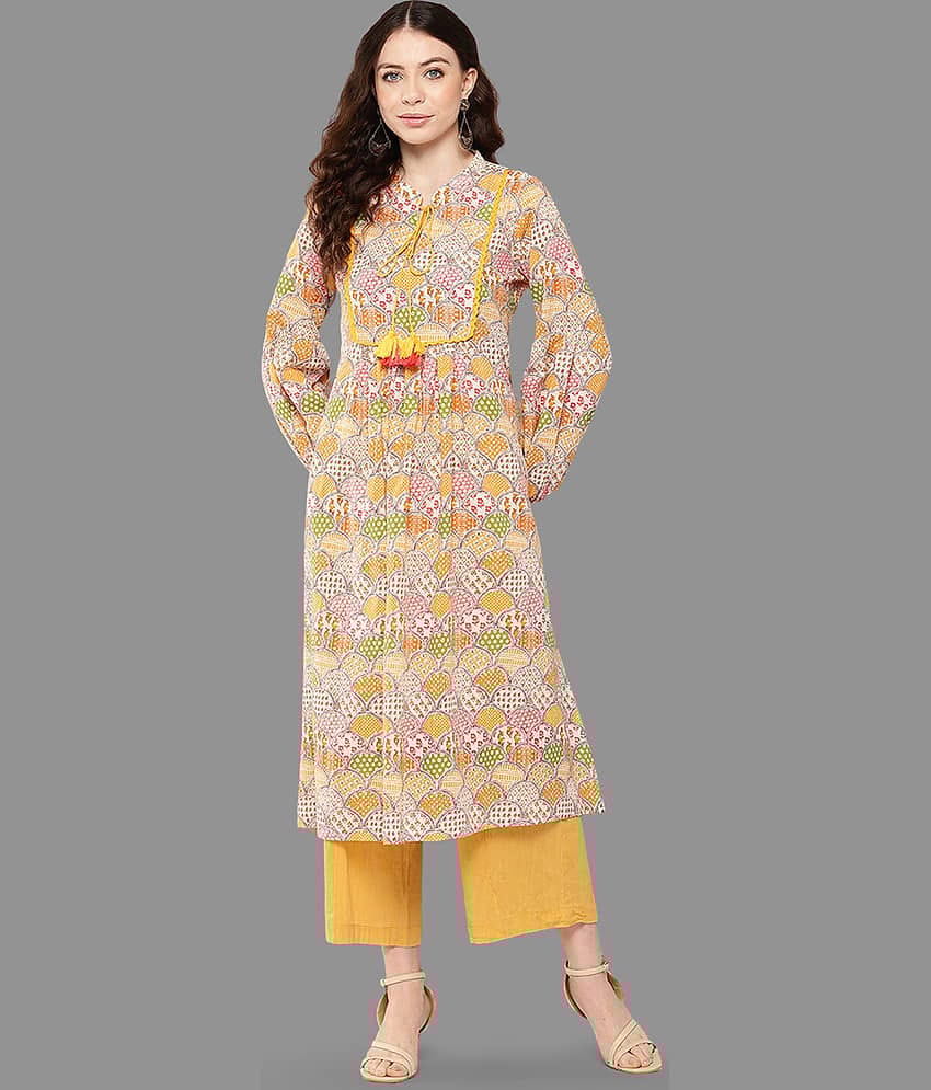 Janasya Cotton Printed A-line Women's Kurti - Multicoloured ( Pack of 1 )