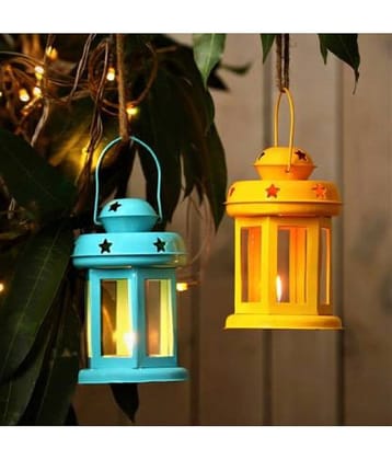 Being Nawab Multicolour Table Top and Hanging Iron Tea Light Holder - Pack of 2