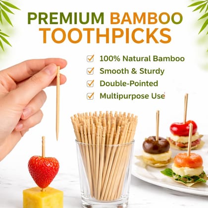 Natural Bamboo Toothpicks (600+ Pieces) – Smooth Finish Wooden Cocktail Picks with Decorative Top, Double-Pointed Toothpick Sticks for Fruits, Vegetables Natural Bamboo Toothpicks (600+ Pieces) – Smooth Finish Wooden Cocktail Picks with Decorative Top, Double-Pointed Toothpick Sticks for Fruits, Vegetables