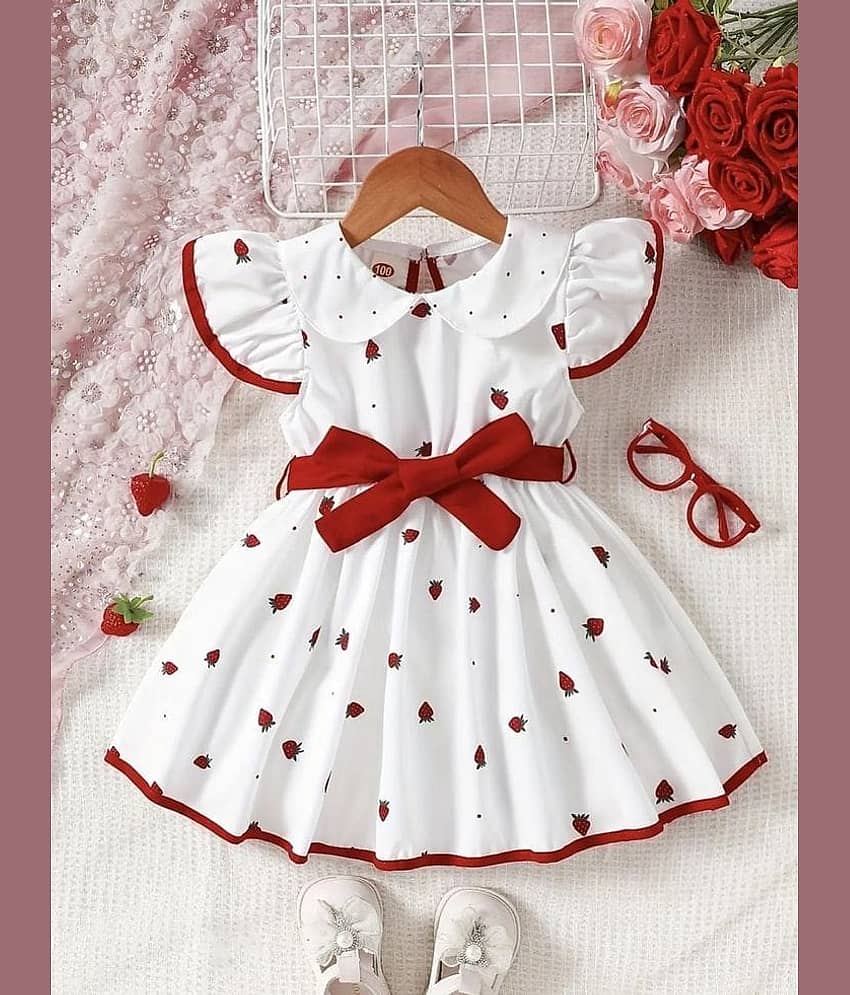 Mullick the designer Cotton Blend Frock For Girls ( Pack of 1 , White,Red )