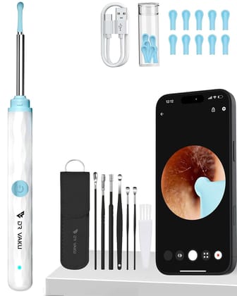 Dr Vaku Earocam Ear Cleaner Earwax Removal Tool with Extra Cleaning Kit (Set of 8), HD Camera, Wi-Fi Connection & 6 LED Lights, Endoscope Tool for iOS & Android, with 11 Silicone Tips - White