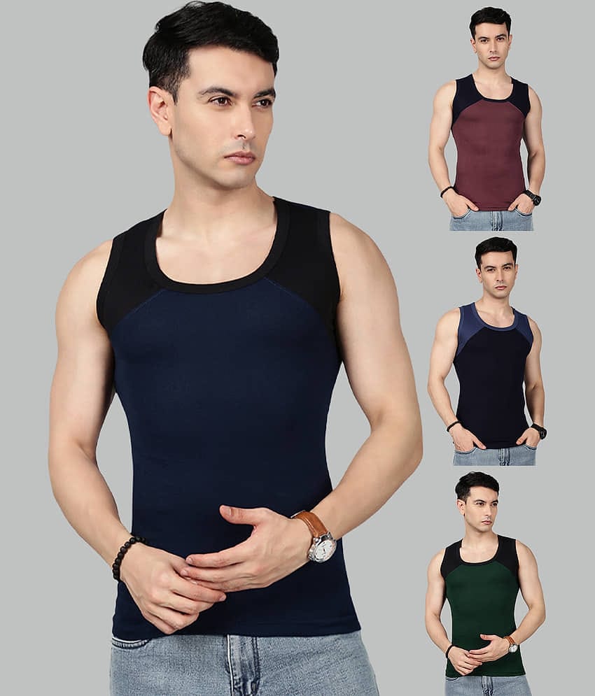 LUX PARKER Pack of 3 Cotton Blend Gym Vest For Men ( Multicolor16 )