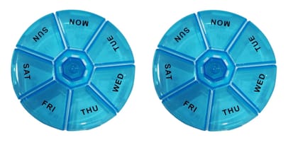 Aktive Life Round Portable Pill Medicine Organiser Reminder Storage Box for 7 Days (Pack of 2)