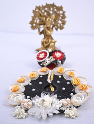 Black & Multi Floral Pearl Embellished Designer Laddu Gopal Dress Set Black & Multi Floral Pearl Embellished Designer Laddu Gopal Dress Set
