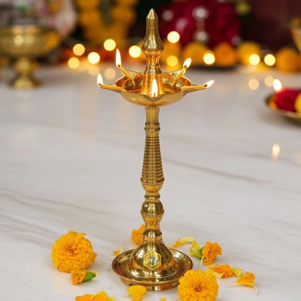 Brass Kerala Fancy Deepak, Oil Lamp No. 17  - Big Size Brass Diya for Mandir, Height : 21.2 Inch (FMAS642 H)