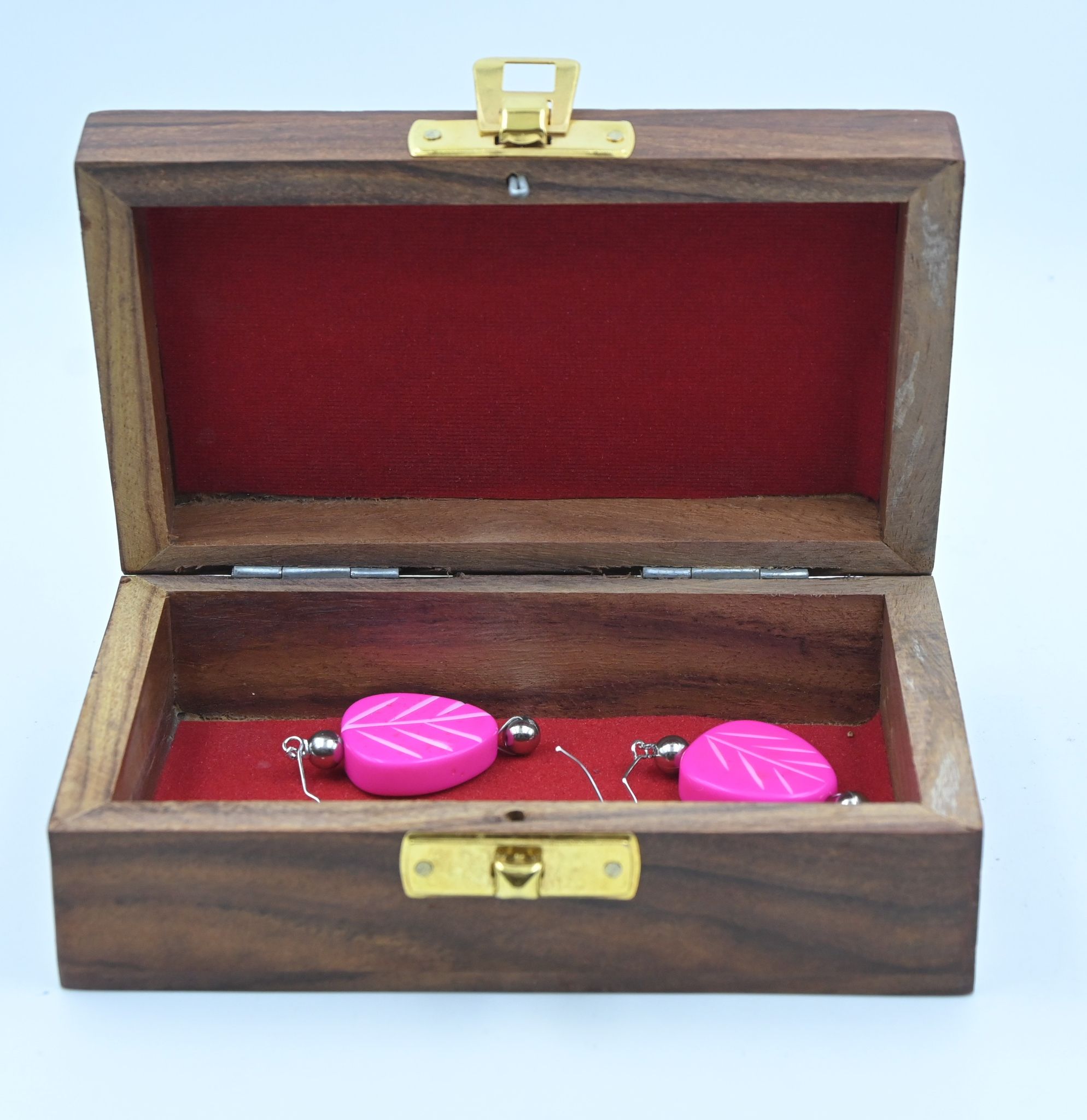 Wooden Dual Elephant Inlay Jewellery Box