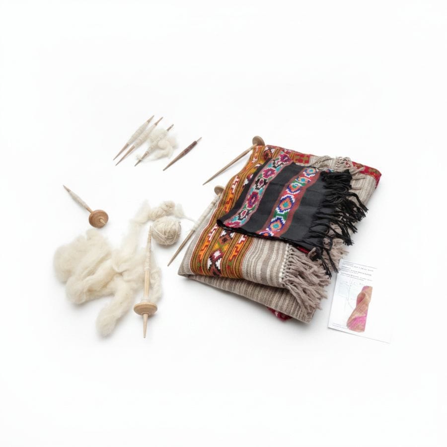 Handwoven Traditional Wool Shawl and Spinning Kit