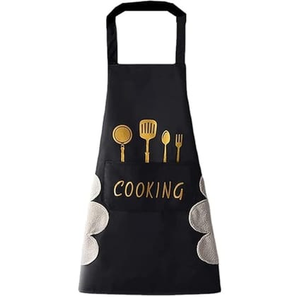 Waterproof PVC Kitchen Apron with Front Pocket & Side Towel Loop  Unisex Cooking Apron for Home & Restaurant Use (Black)