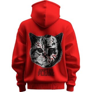 BULL CLOTHING Adopt Me, Please Red Hoodie - Featuring a Bold Cat Design with Ultimate Softness and Comfort (S)