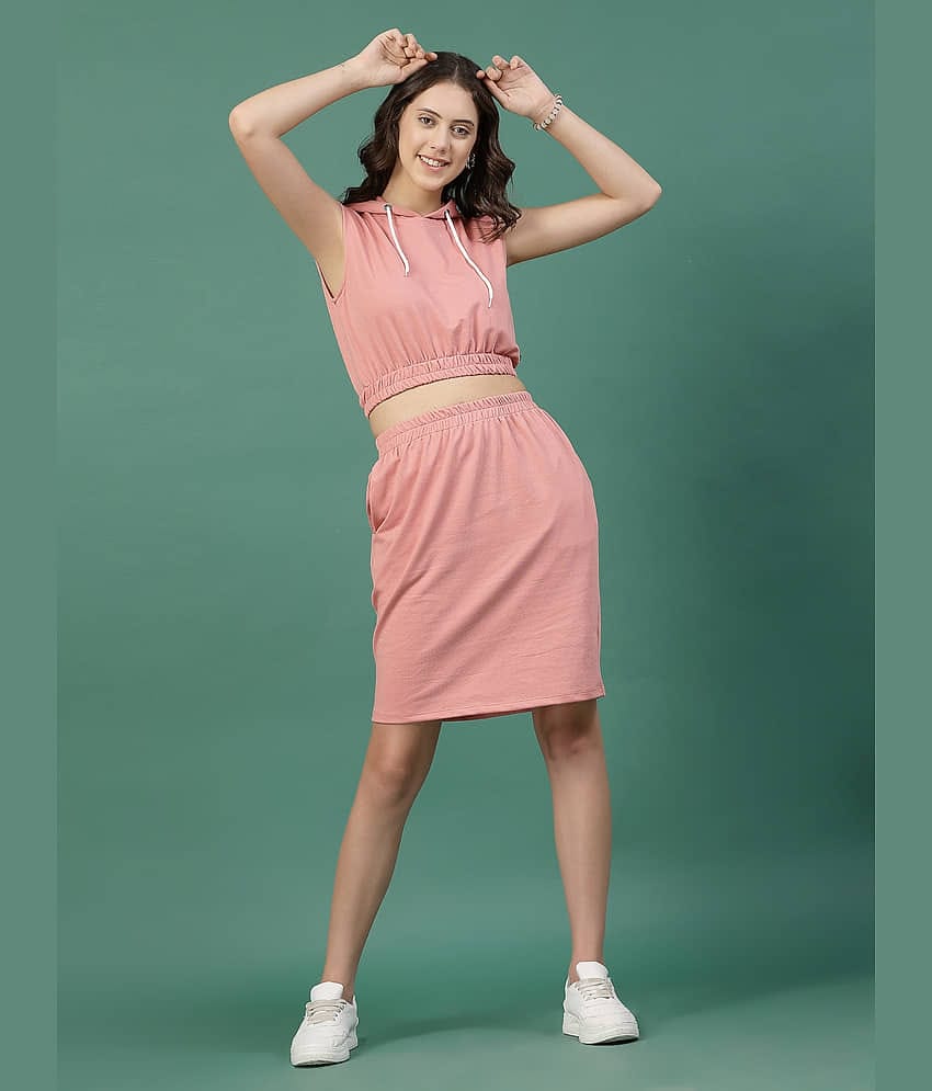 Rigo Women Solid Top With Skirt Co-Ord Set ( Peach )