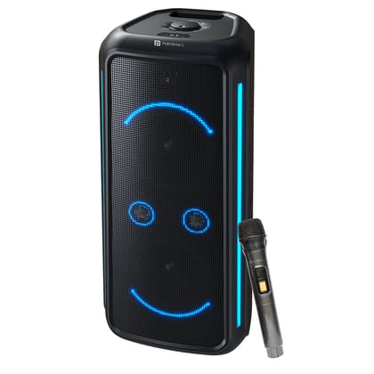Portronics Iron Beats 5 Prime Upto 6 Hours Playtime, Wireless Karaoke UHF Mic, Bass Boost Technology, Wheeled Party Speaker Portronics Iron Beats 5 Prime Upto 6 Hours Playtime, Wireless Karaoke UHF Mic, Bass Boost Technology, Wheeled Party Speaker