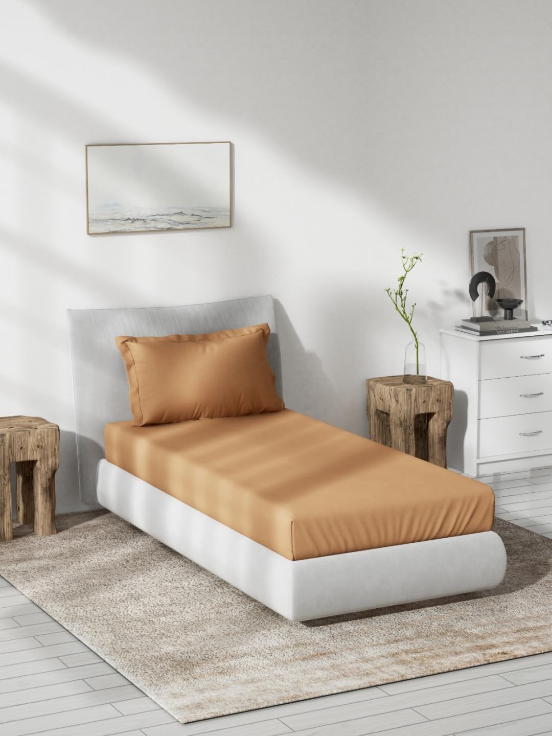 DDECOR - Spectrum Collection 100% Cotton Dyed Pattern 180TC Single Bedsheet|152 CM X 224 CM| - Orange