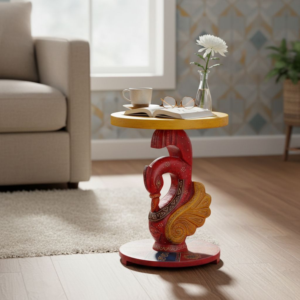 Wooden Painted Duck Side Table Stool Decor Art