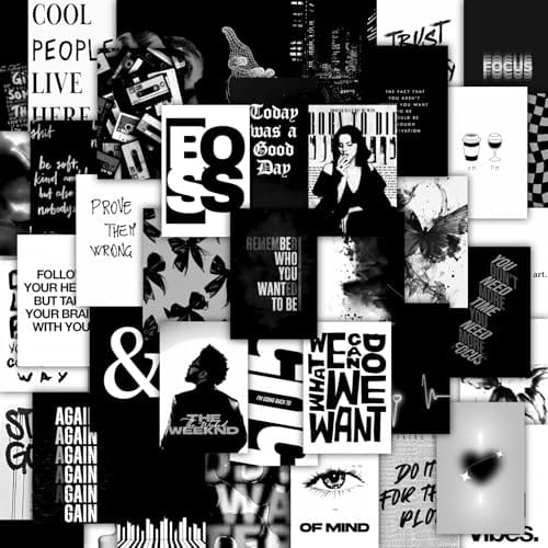 Moment Prints 63 Pcs Black & White Aesthetic Wall Collage Kit Posters 4x6 Inch | 300 GSM Room Decor with Double