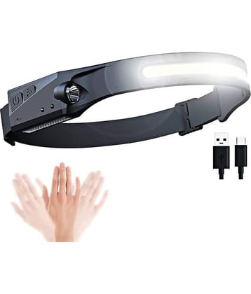 GEEO LED Headlamp with All Perspectives Induction 230° Illumination, 350 Lumens, 2 in 1 Lightweight Head Lights, Weatherproof, Type C Rechargeable Head Lamp for Running Camping, Sensor Outdoor (Pack of 1)