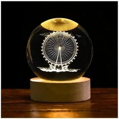3D Crystal Ball Night Light, Ferris Wheel Ball Night Lamp with Wooden Base Fantasy Decoration Crystal Ball LED Night Light Bedroom Decor ( Ferris Wheel )