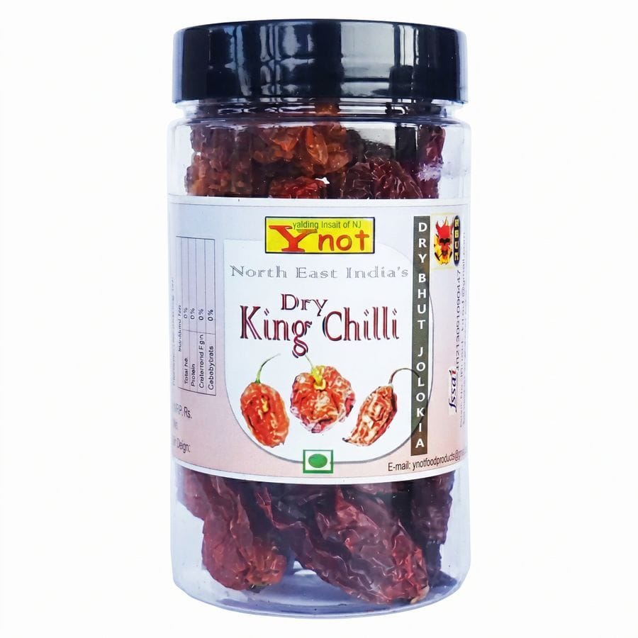 Y Not North East India's Dry King Chilli (Bhut Jolokia) - 50 gm - 50 gm - One plastic jar
