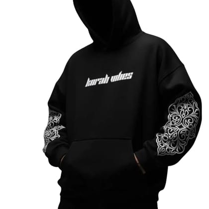 Ami Bolchi Korah Vibes Black Oversized Hoodie for Men  Streetwear Tribal Sleeve Print Winter Sweatshirt