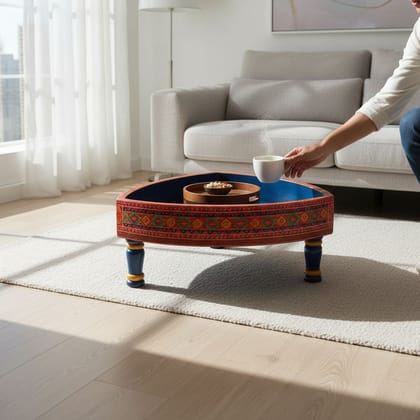 Solid Wood Chakki Table Fine-Art Painted | Wooden Grinder Table Solid Wood Chakki Table Fine-Art Painted | Wooden Grinder Table