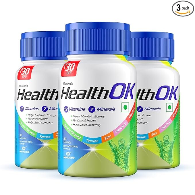 Health Ok Daily Multivitamin for Energy & Overall Health for Men30 Tablets x 3 (3 x 30 Tablets)