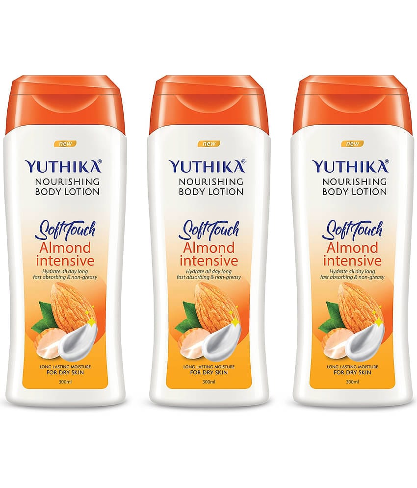 Yuthika Almond Body Lotion for Dry Skin 300ml Pack of 3, Non-Greasy Fast Absorbing & Long Lasting Nourishing Body Lotion
