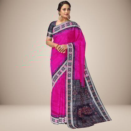 Buti Design Pasapalli and Temple border Pink Berry Sambalpuri Silk Saree
